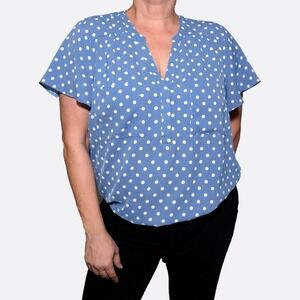 Torrid‎ Harper Blue White Polka Dot Flutter Blouse Plus Size 2X | MINOR FLAWS